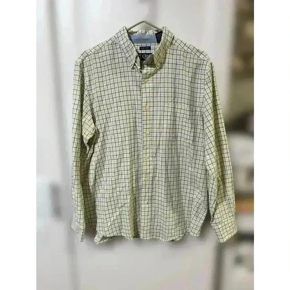 Chaps Long Sleeve Easy Care Blue/Yellow Button Down,‎ Men’s Size Large
